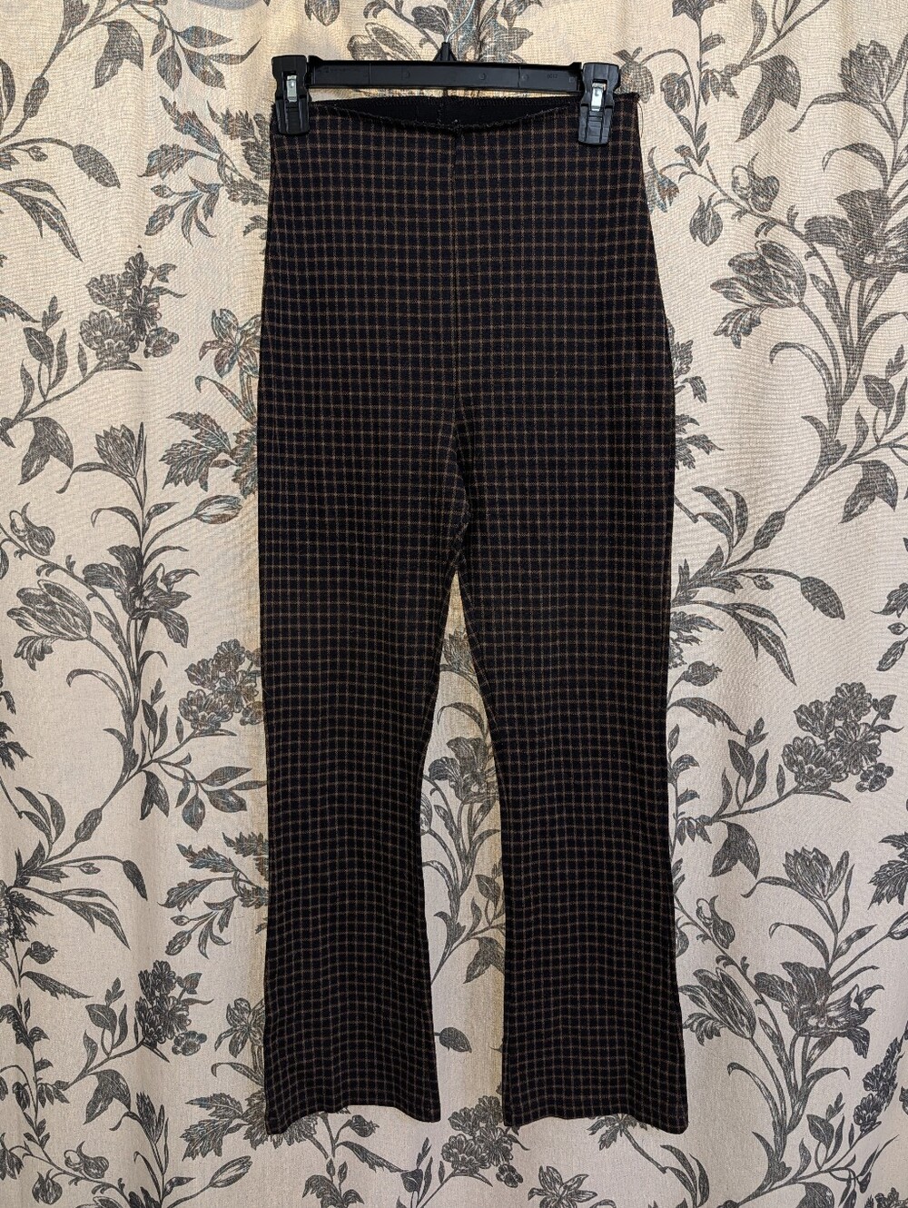 Unknown Brand - Brown Plaid Stretchy High Waisted Flared Pants - Size Small